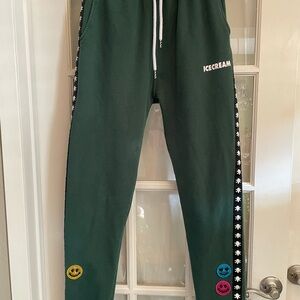Icecream Size Small Dark Green Joggers, Skull & Crossbones Detail & Smiley Faces